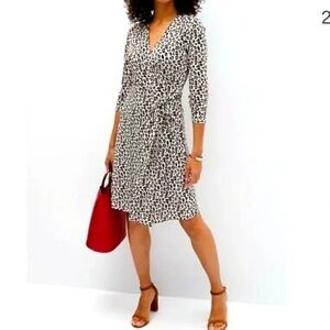 Banana Republic Factory Leopard Print Wrap Dress Black Tan Size Small